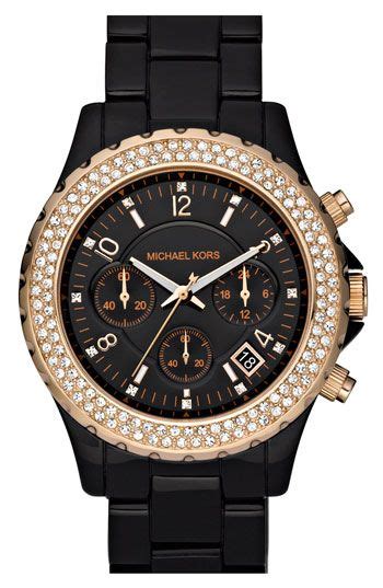 Michael Kors Madison Resin & Crystal Watch, Rose Gold/ Black 